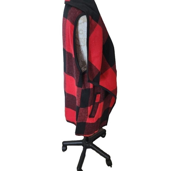 Yacun Women Open Front Red Buffalo Plaid Sleeveless Cardigan Jacket Vest Large - Picture 4 of 7